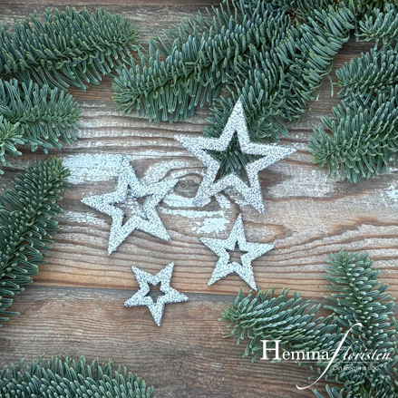 Stjärnor Öppna i Glitter-Silver – Mix 4 storlekar
