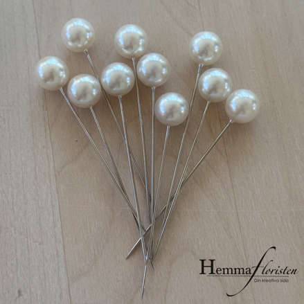 Nål m. pärla 10mm, cream. 10-pack