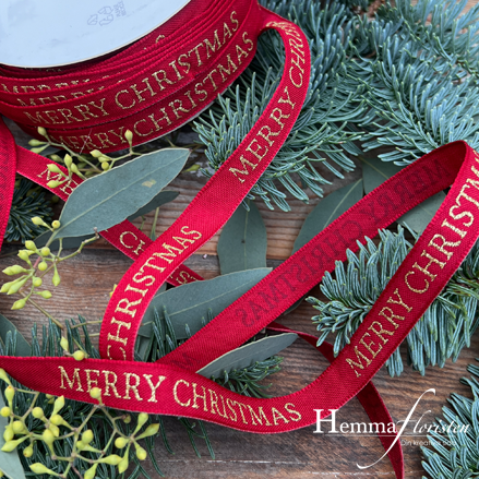 Band Merry Christmas 12 mm röd med guld text (pris/m)