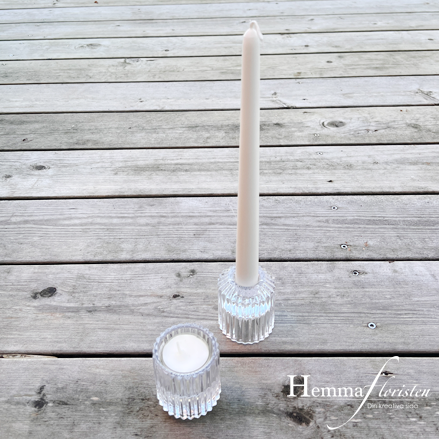 Glas ljusstake till värmeljus eller kronljus 2 i 1