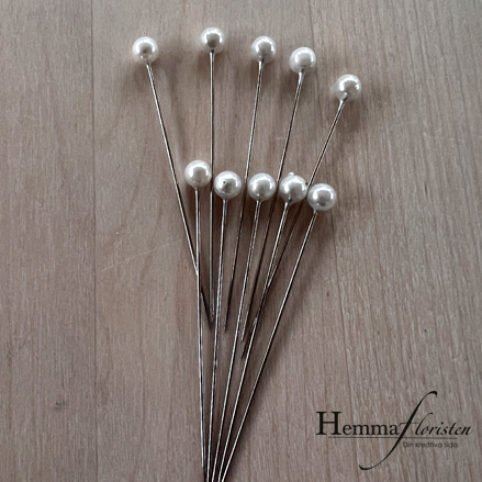 Nål m. vit pärla 10-pack