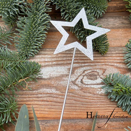 Stjärna på pinne, metall silver-glitter
