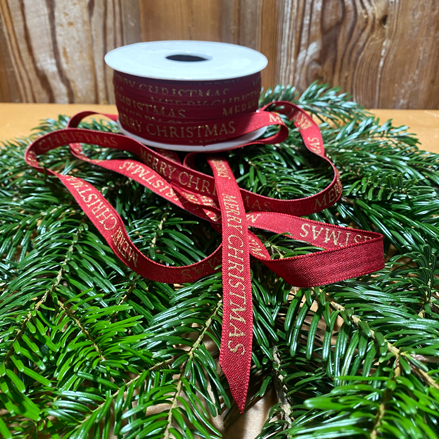 Ribbon Merry Christmas 12 mm rød med guld tekst (pris/m)